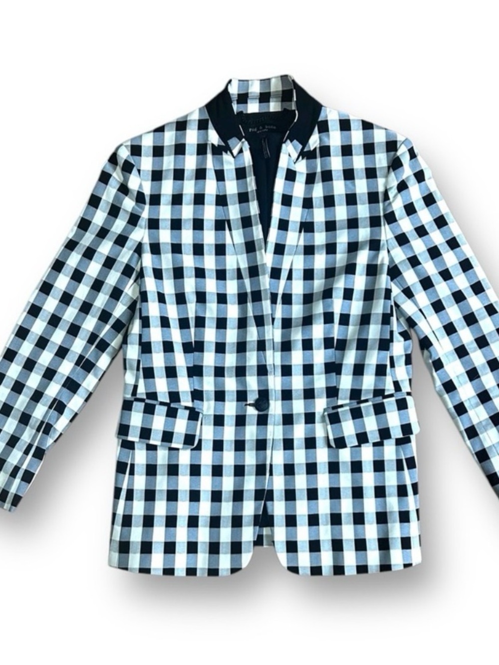 rag & bone Black and White Gingham Collarless Blazer - Picture 2 of 7
